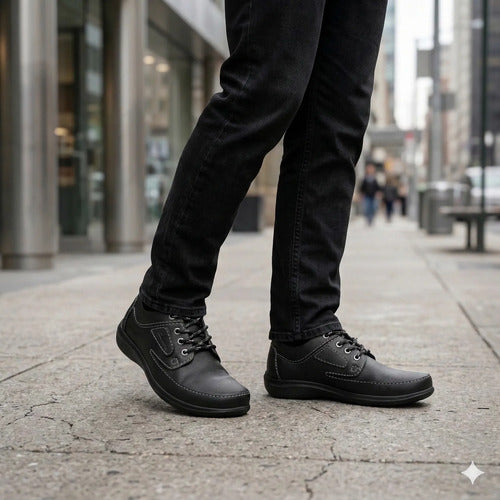 Zapatos Hombre Calzado Casual Cuero Cosidos Confort Negro 39