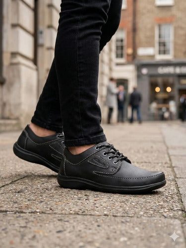 Zapatos Hombre Calzado Casual Cuero Cosidos Confort Negro 39
