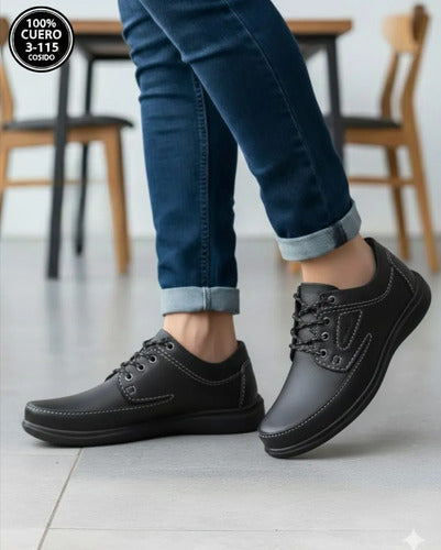 Zapatos Hombre Calzado Casual Cuero Cosidos Confort Negro 39